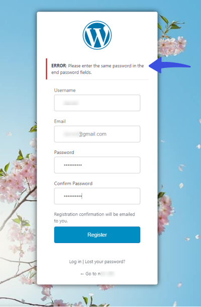 Default Password Miss-match Error