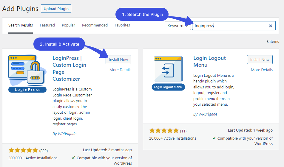 Insatall and Activate LoginPress