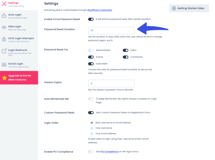 password reset duration