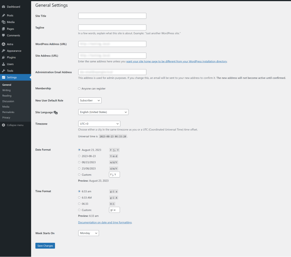 General Settings Screen