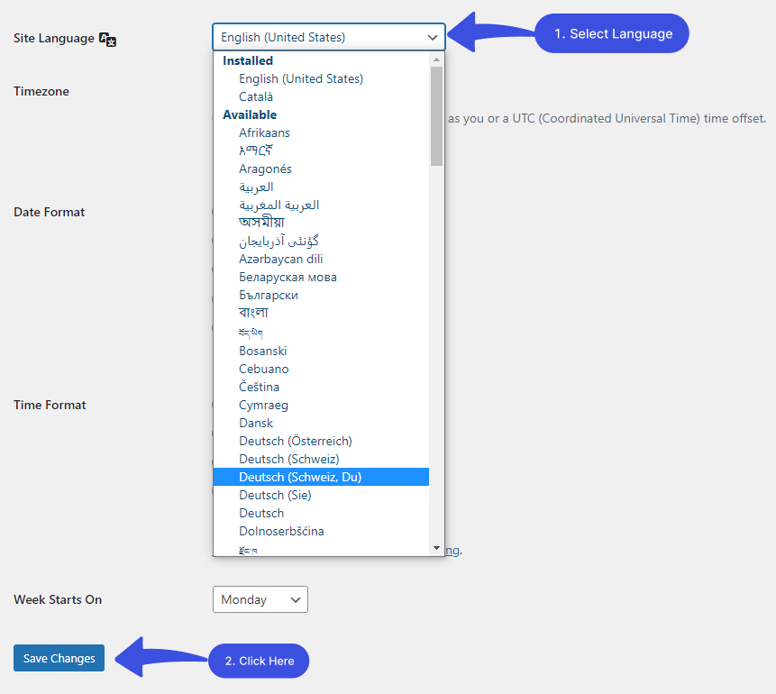 dropdown language switcher languages