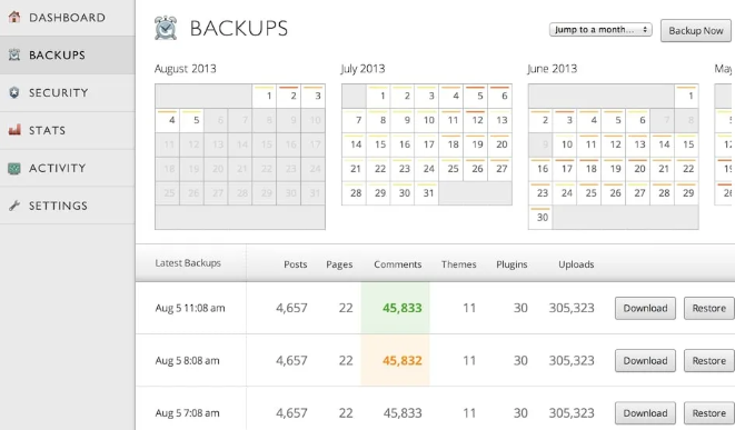 backups calendar