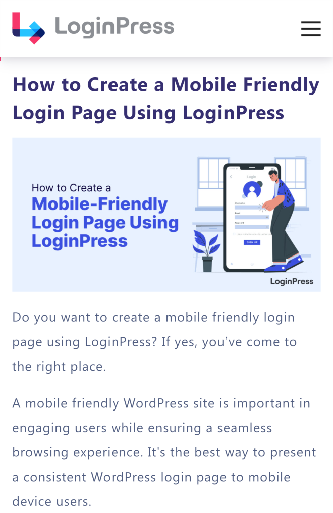 loginpress blog mobile preview