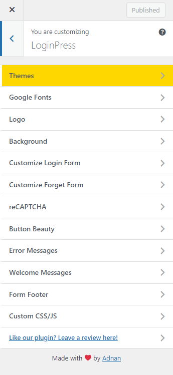 loginpress customization options