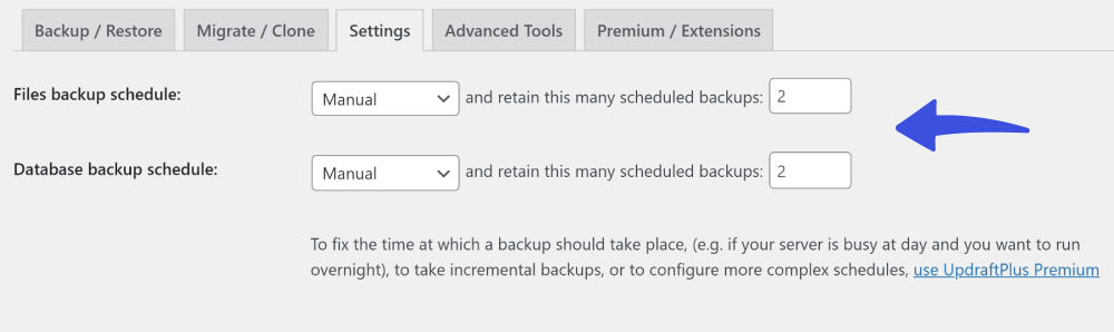 settings tab