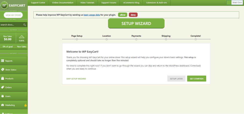 easycart setup wizard