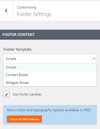 footer settings screen