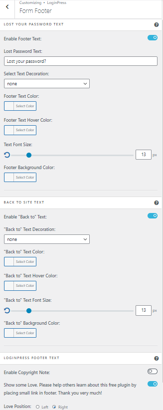 form footer options