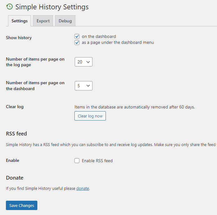 simple history settings