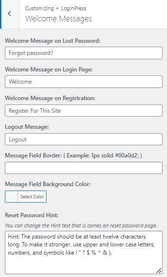 welcome messages option
