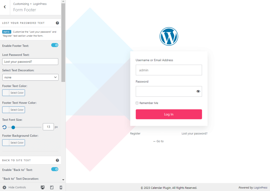 customize form footer