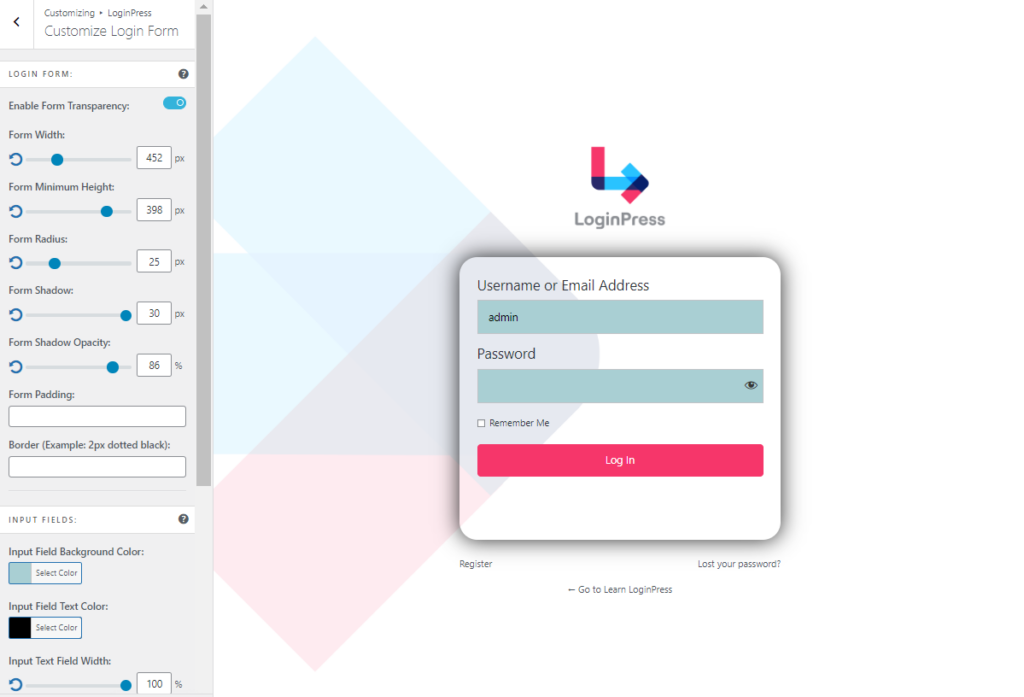 customize login form screen