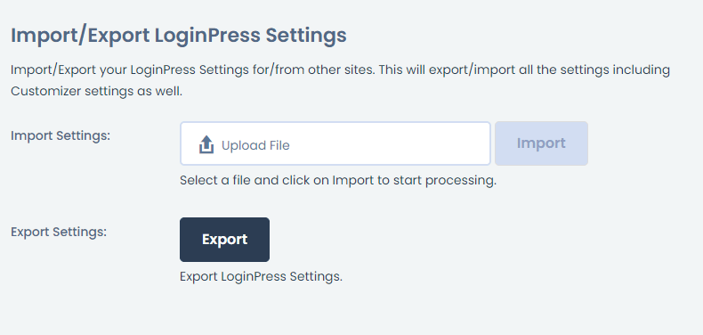 importexport loginpress settings
