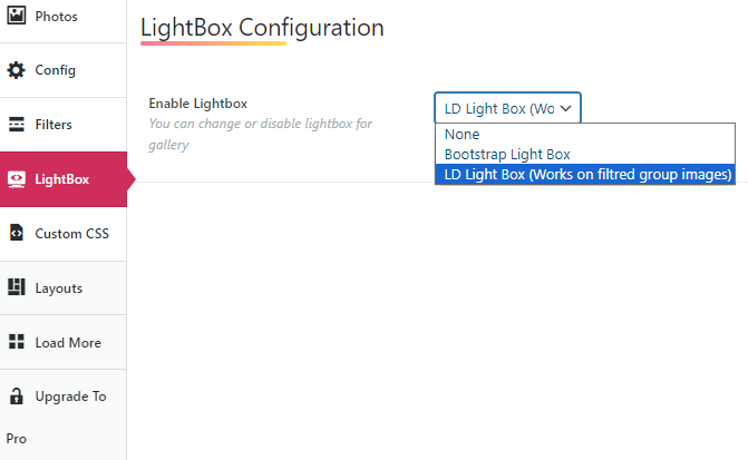 lightbox configuration