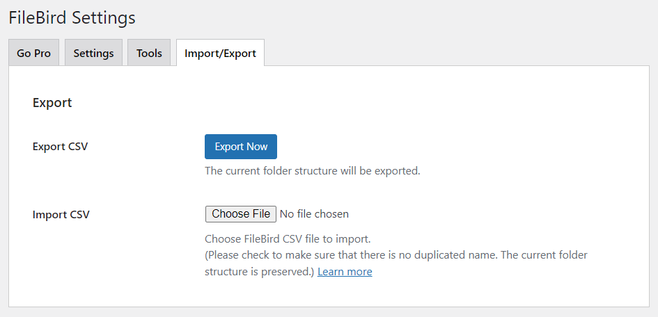 importexport tab