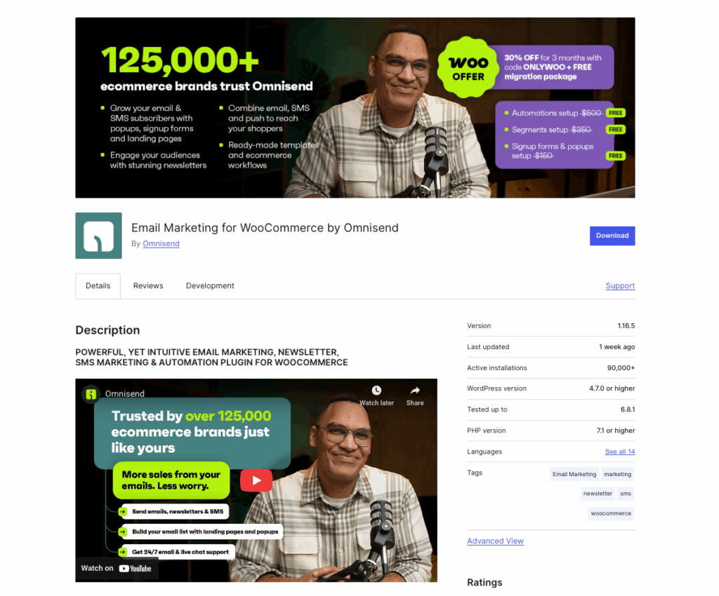 omnisend org screen 1 Omnisend WooCommerce WP Org Screen