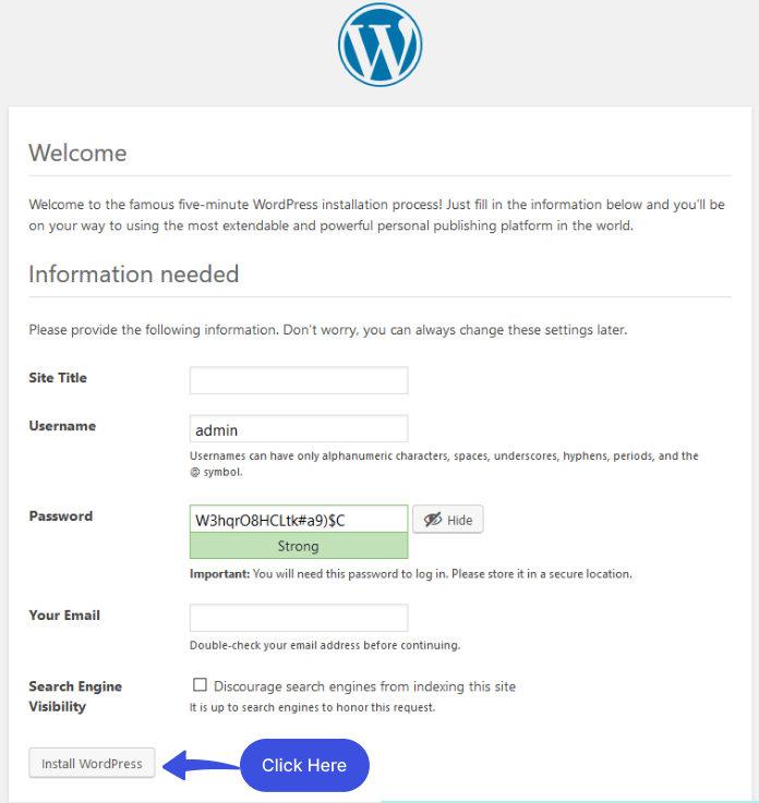 wordpress welcome screen