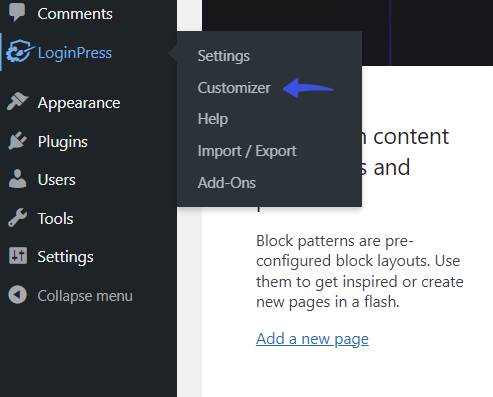 loginpress customizer