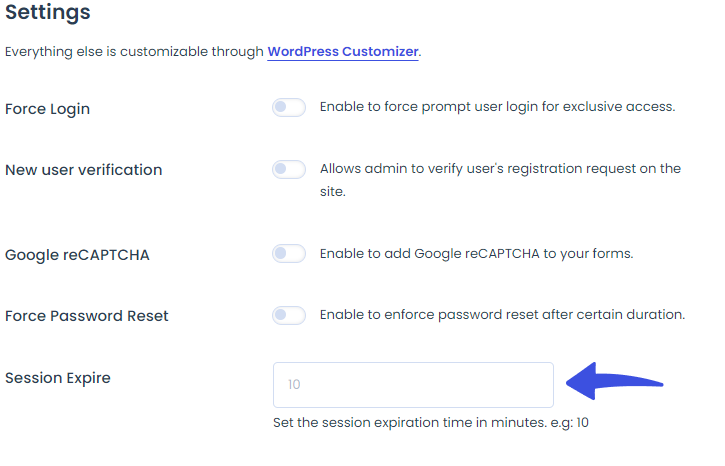 settings screen