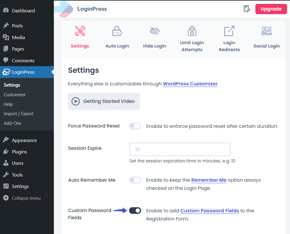 LoginPress custom password fields