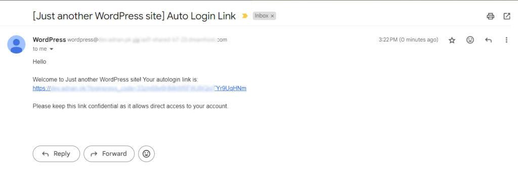 auto login link email message