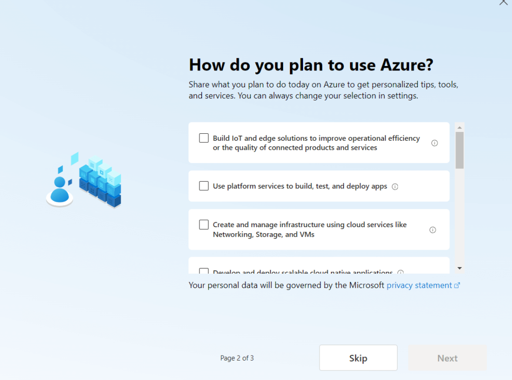 azure registration screen