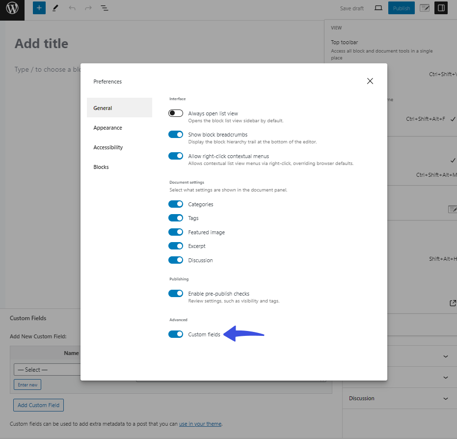 custom fields option