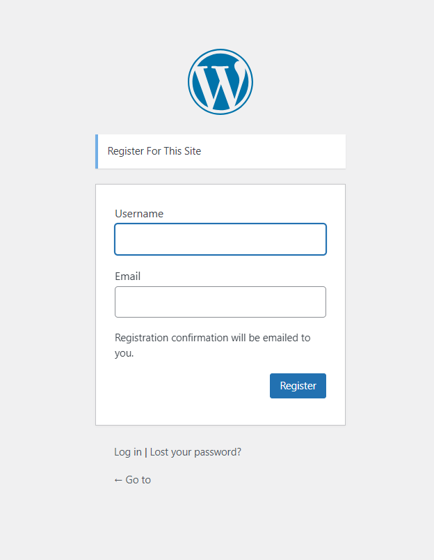 default wordpress register page