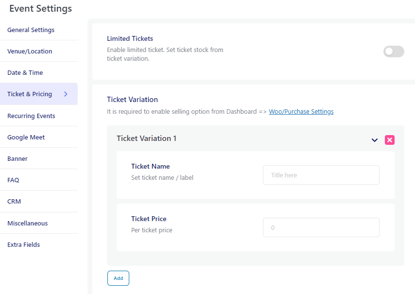 tickets & pricing tab