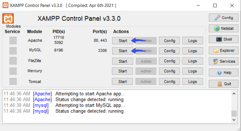 xampp control panel