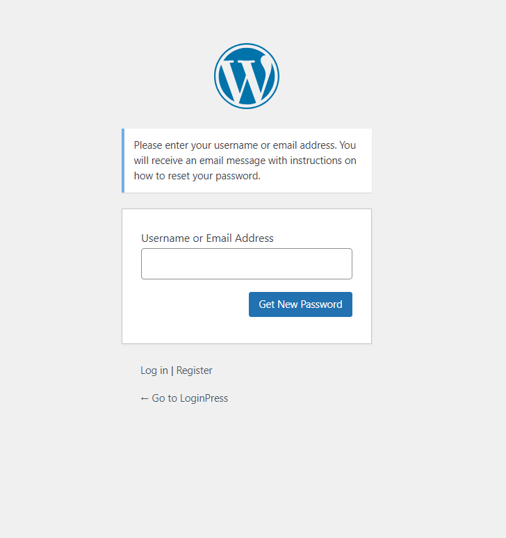 default wordpress password reset page