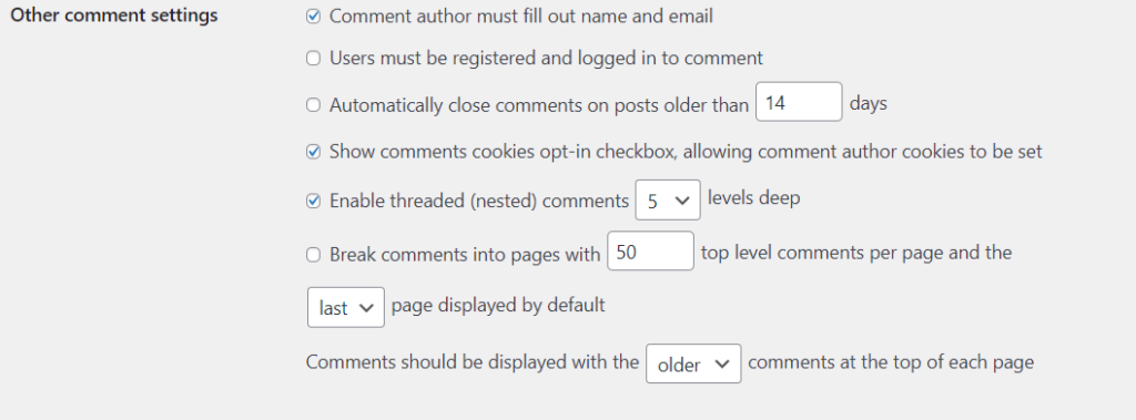 other comment settings