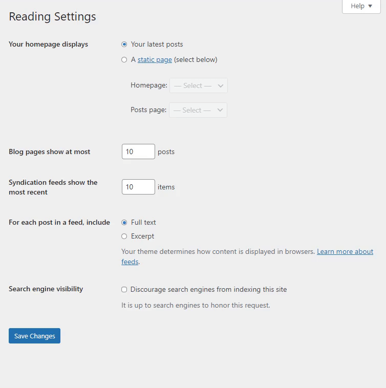 reading settings screen