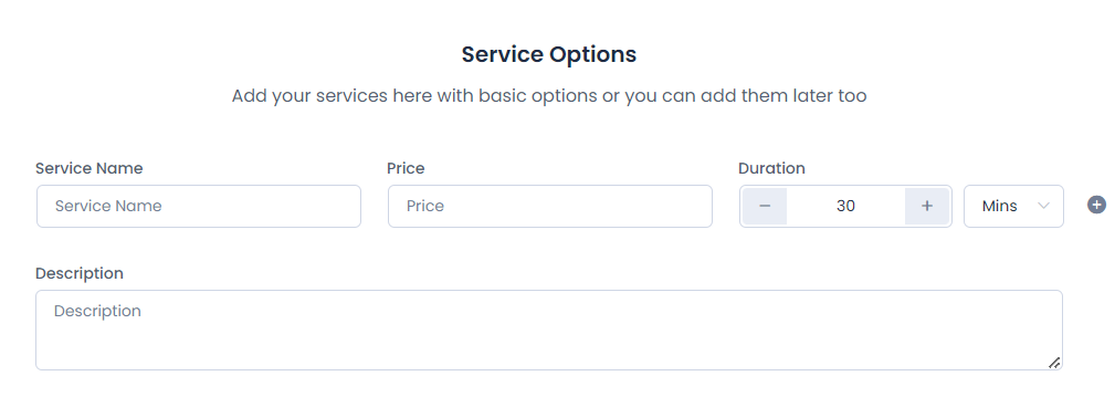 service options screen