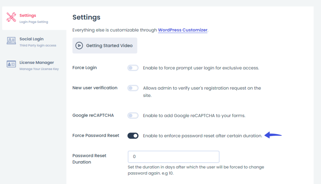 settings screen