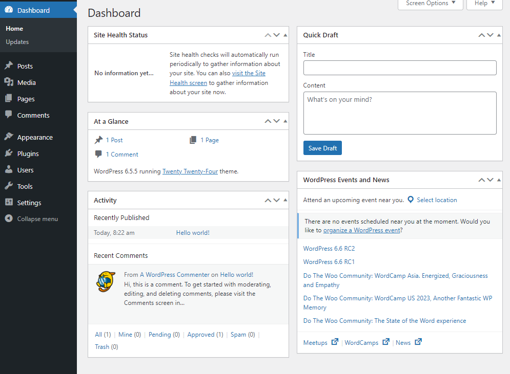 wordpress admin dashboard