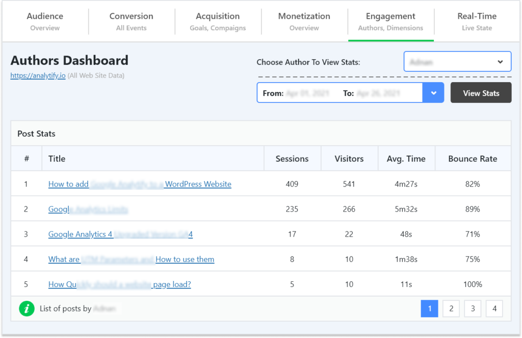 author dashboard