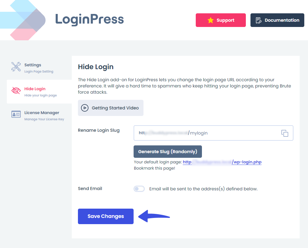 click the save changes button to hide login page in WordPress