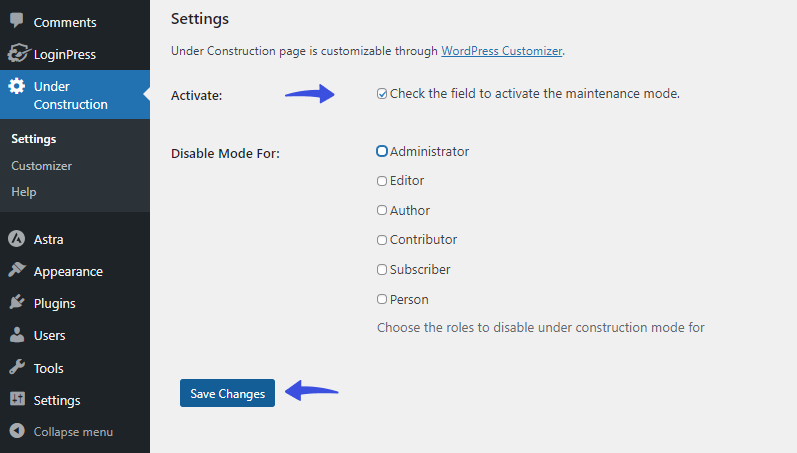 enable the maintenance mode from the UCMM settings to hide all pages