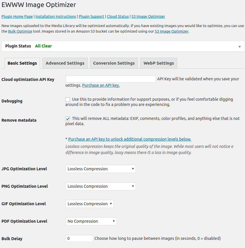 ewww image optimizer settings screen 