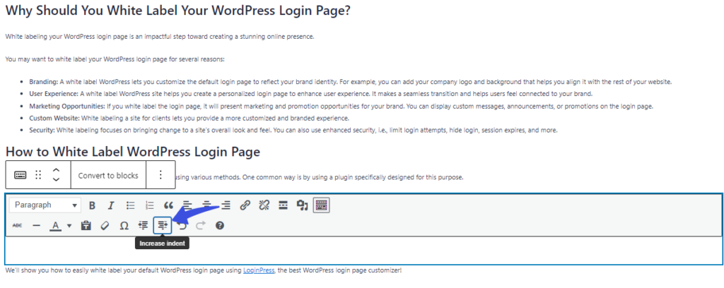 Increase indent icon