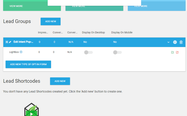 lead shortcodes screen
