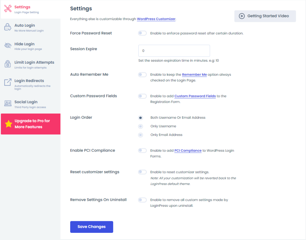 loginpress settings