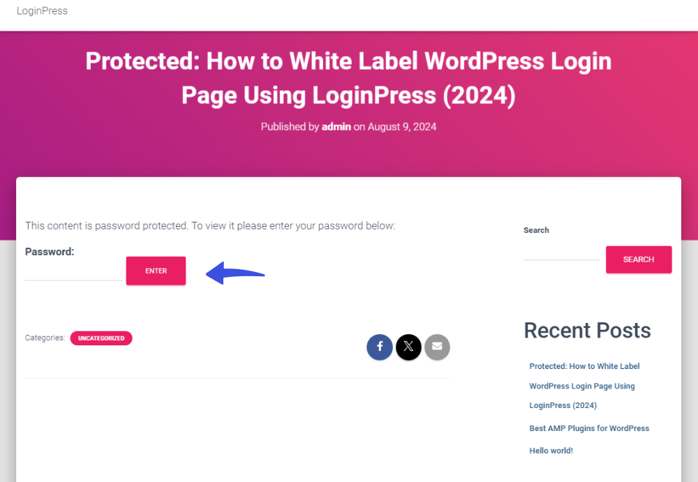 password protected page in WordPress