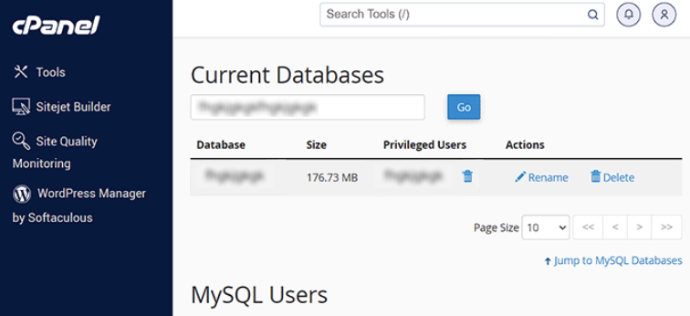 cPanel Current Database