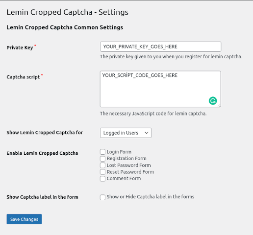 Lemin Cropped CAPTCHA Settings