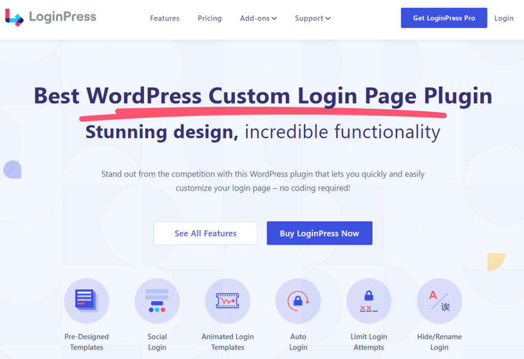 LoginPress Homepage Screen