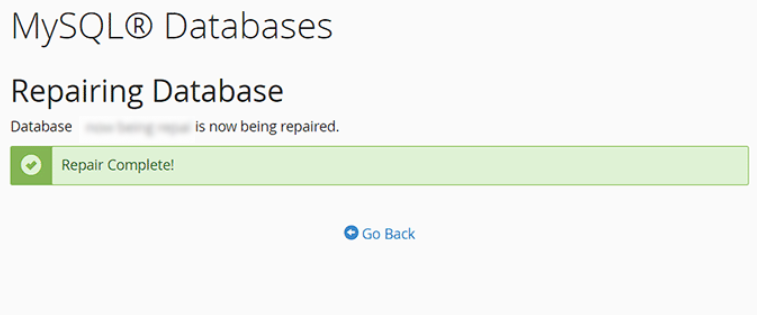 MySQL Databases Repair Complete -Error establishing a database connection