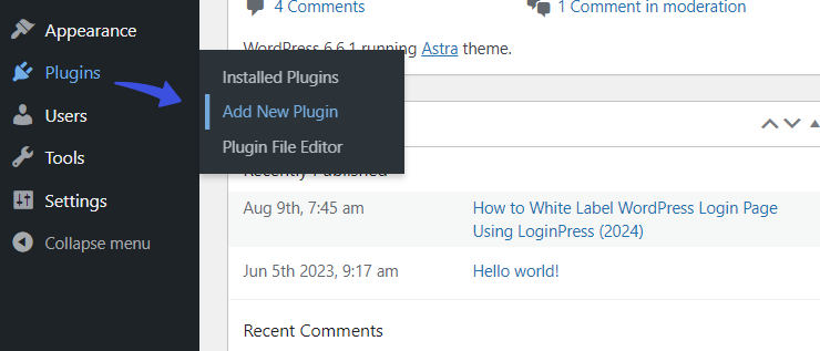 Plugins Menu in WordPress Sidebar