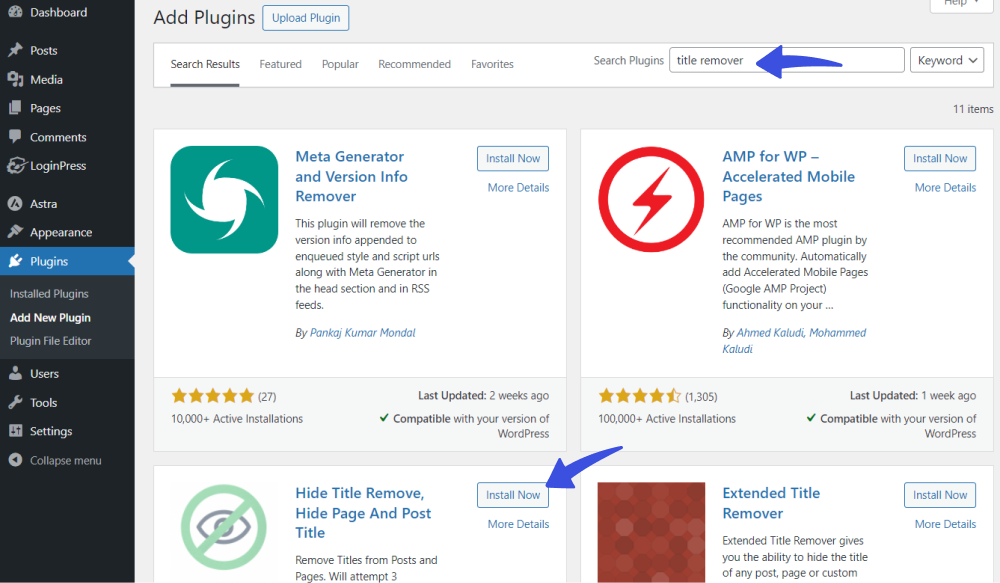 WordPress Add New Plugin Area